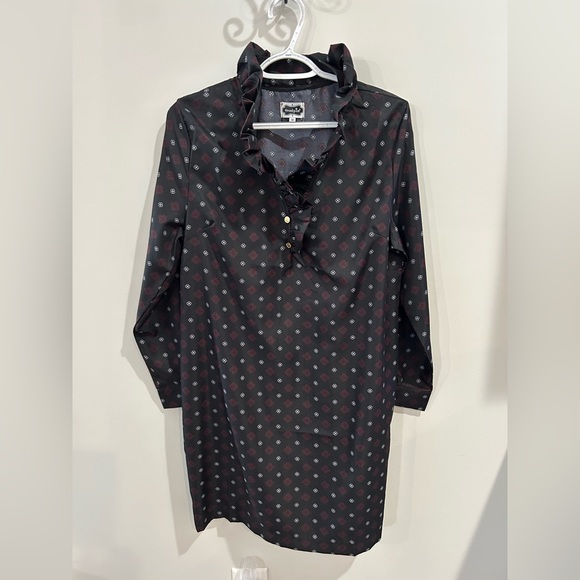 Mudpie Whitney Ruffle Satin Dress, Black, White, & Red, Size M - Picture 2 of 7